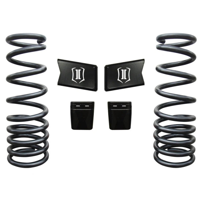 ICON dual-rate coil springs, urethane bumpstops, and sway bar drop brackets for 2003-2013 Dodge Ram 2500 and 3500.