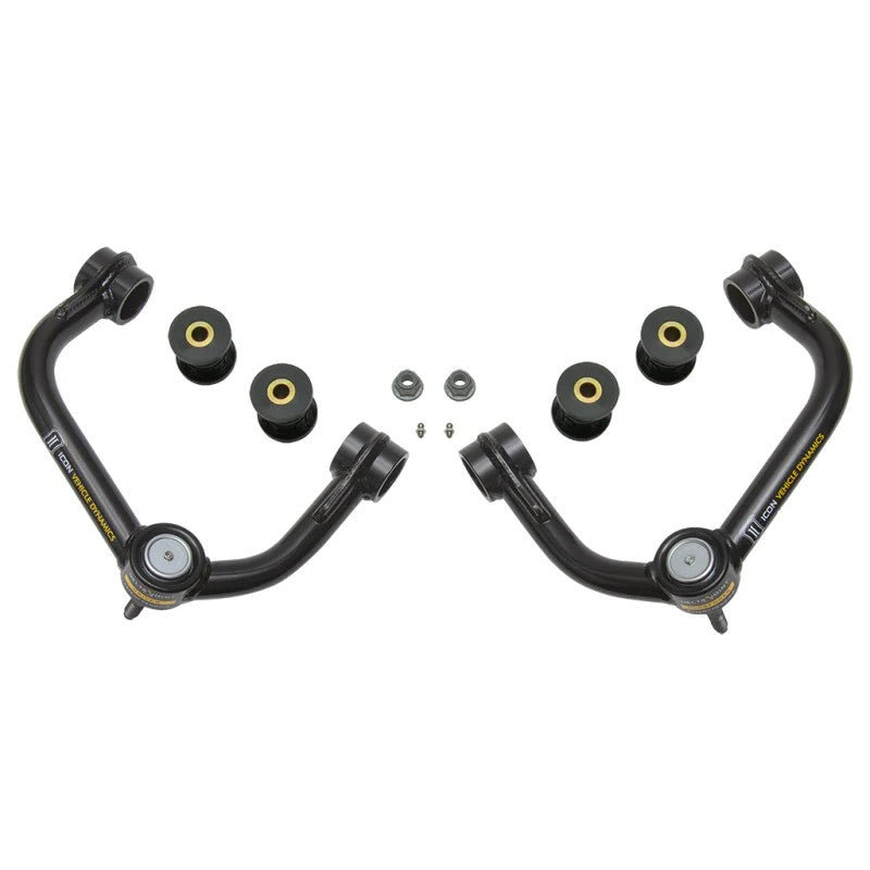 ICON black powder coated tubular upper control arms with Delta Joints for 2004-2021 Ford F-150 and Expedition.