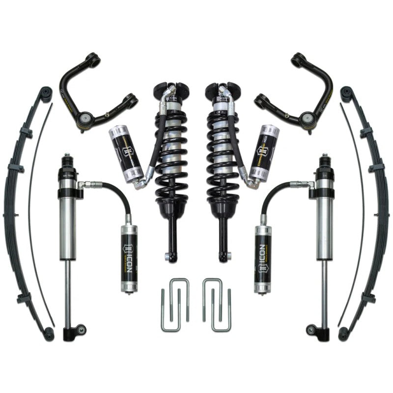 ICON Stage 8 suspension kit with 2.5 Series coilovers, remote reservoirs, tubular UCAs, and RXT leaf springs.