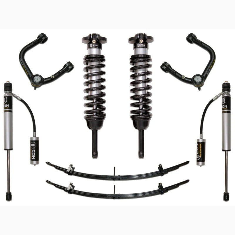 ICON Stage 3 Suspension System for Toyota Tacoma including coilovers, tubular upper control arms, and reservoir rear shocks.