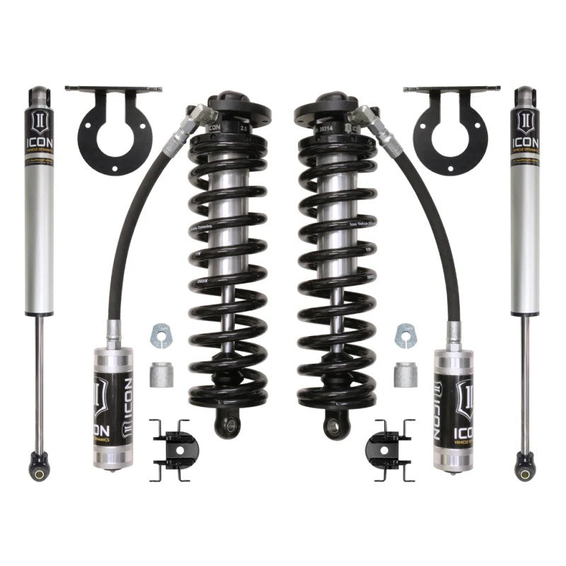 ICON 2.5 VS Series remote reservoir coilover conversion kit with Eibach springs for 2005-2016 Ford F-250 F-350 trucks.