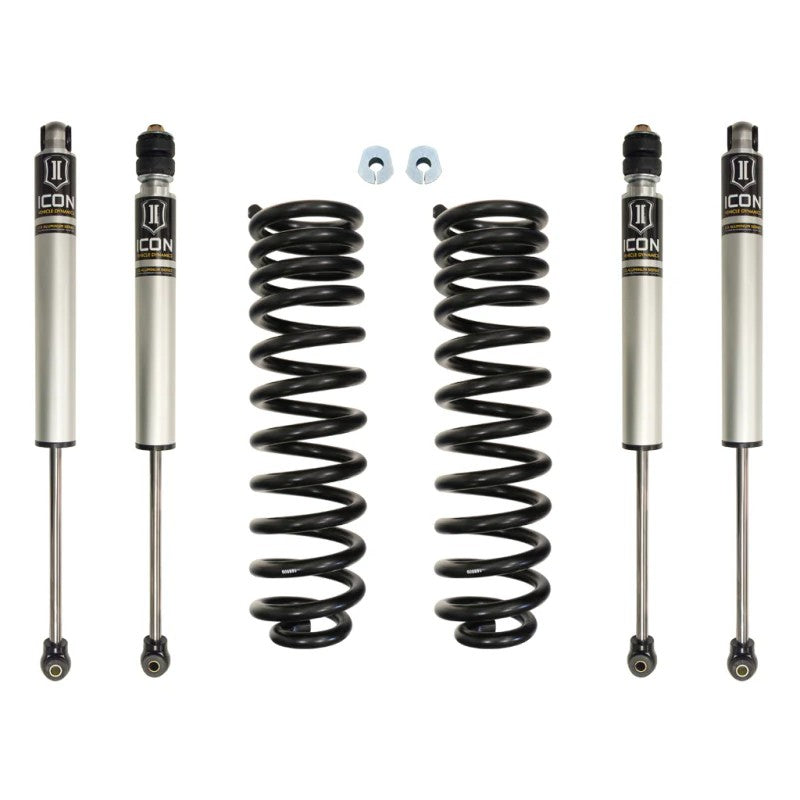 ICON K62500 Stage 1 2.5-inch suspension system featuring dual-rate coil springs and four 2.0 Aluminum Series shocks.
