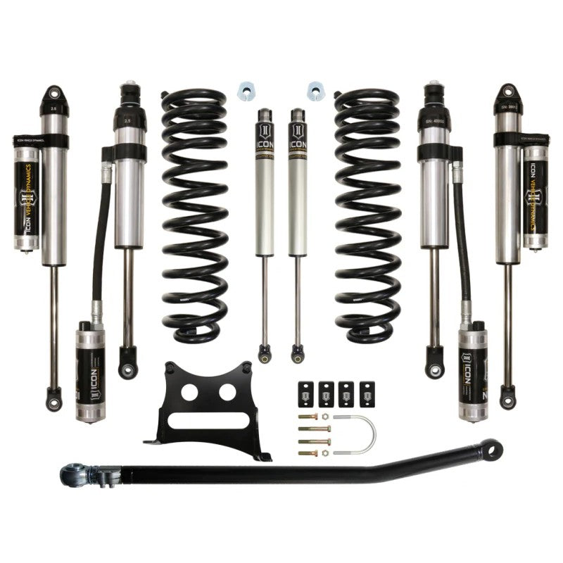 ICON K62504 Stage 5 2.5 inch suspension system with remote reservoir shocks and dual steering stabilizers for Ford Super Duty