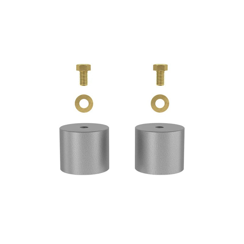 ICON CNC machined 6061 aluminum 2-inch rear bump stop spacers and mounting hardware for Ford Super Duty.