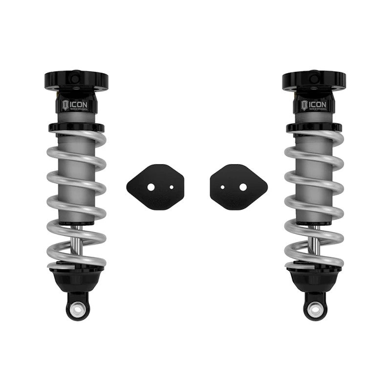 ICON V.S. 2.5 Series front internal reservoir coilover with CAD plated shock body, black coil spring, and aluminum mounts.