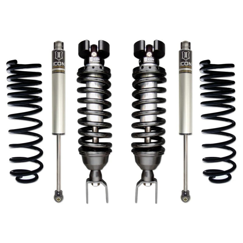ICON Stage 2 suspension kit K213002 including front 2.5-inch coilovers and rear 2.0 Aluminum Series shocks.
