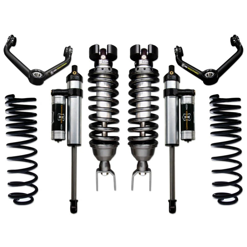 ICON Stage 4 suspension kit with coilovers, Delta Joint upper control arms, and 2.5 Aluminum Series rear shocks.