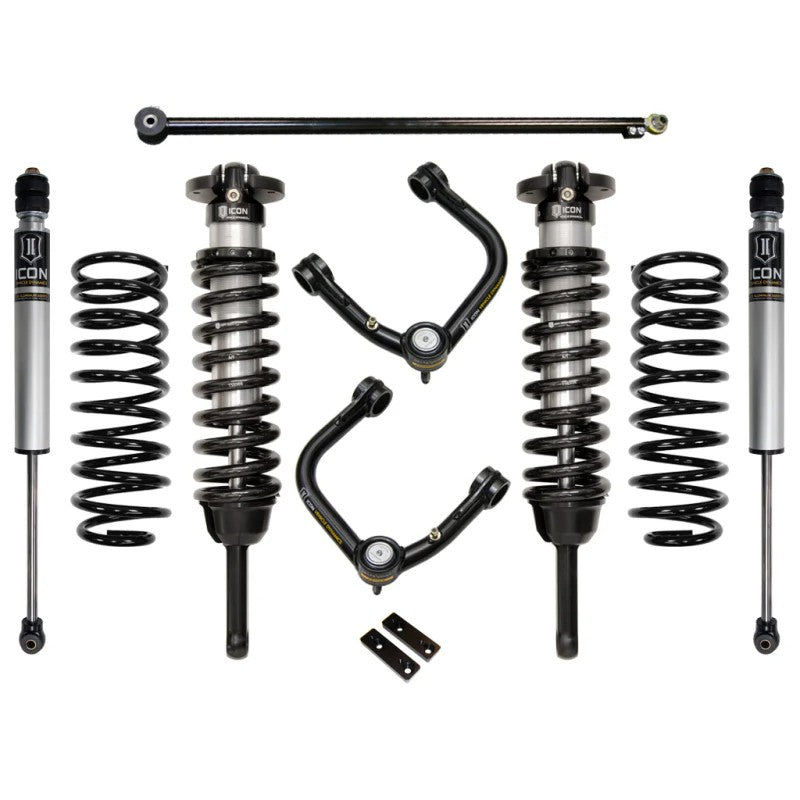 ICON Stage 2 suspension kit for Toyota 4Runner and Lexus GX460 including coilovers, rear shocks, and tubular UCAs.