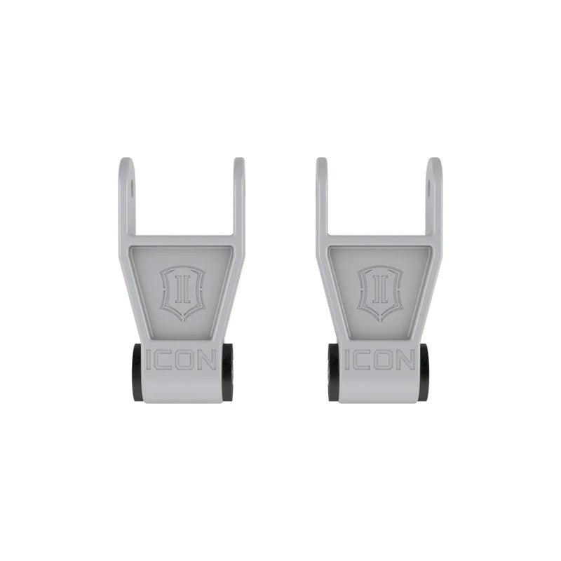 Satin gray anodized 6061 billet aluminum lowering shackles with pre-installed rubber bushings for 2010-2025 Ford F-150.