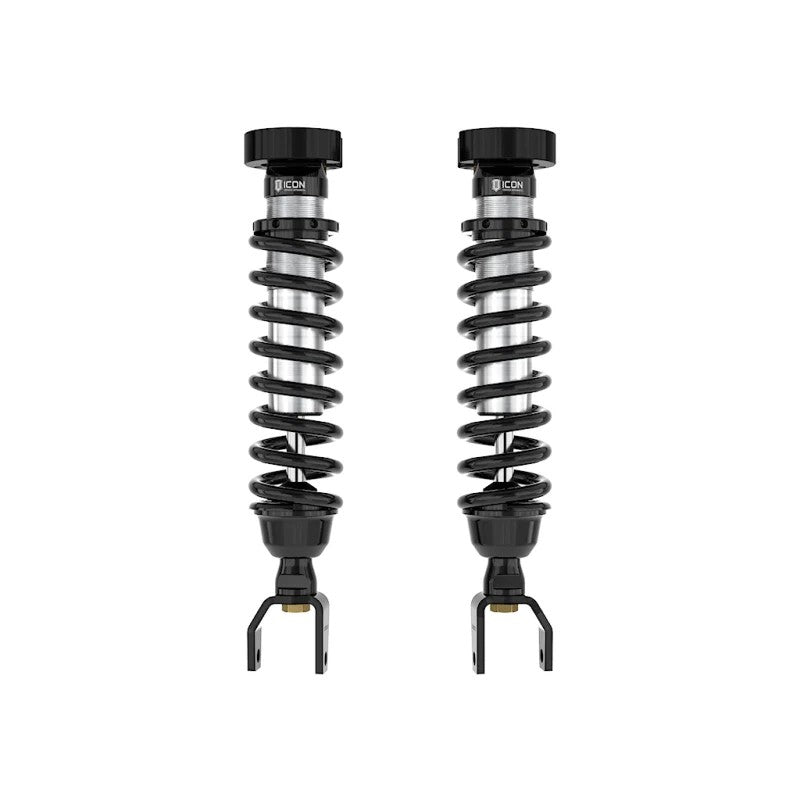 ICON V.S. 2.5 Series IR front coilover for 2019-2023 Ram 1500 featuring a CAD plated body and aluminum components.