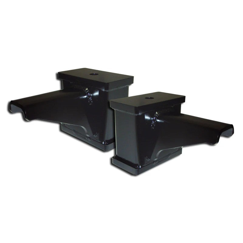 ICON 4-inch square rear lift blocks with black powder coat and bump stop tangs for 1999-2025 Ford F-250/F-350.