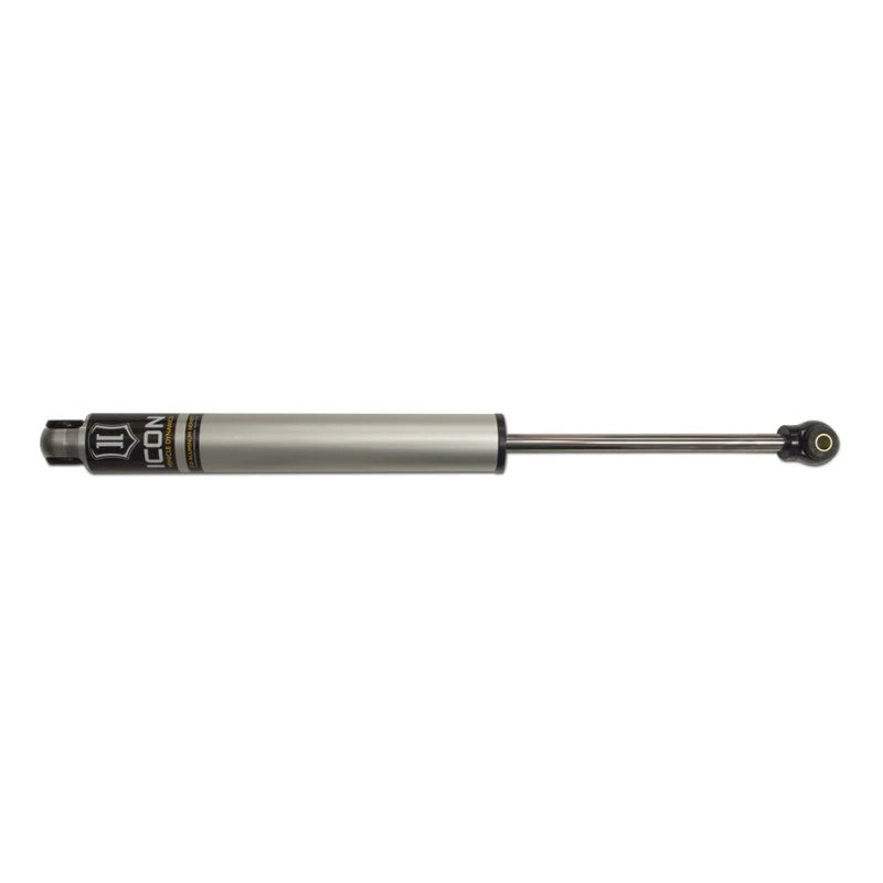 ICON 2.0 VS IR Dual Opposing steering stabilizer with silver anodized aluminum body and black mounting hardware.