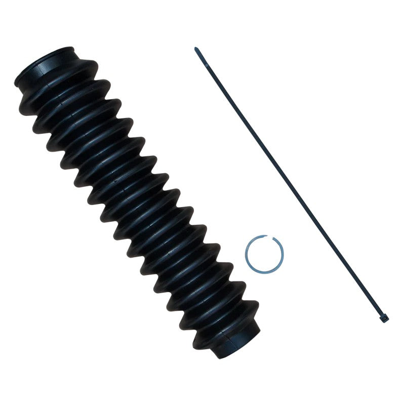 Black flexible ICON 2.0 Aluminum Series shock boot with mounting hardware for 11 inch travel shocks.