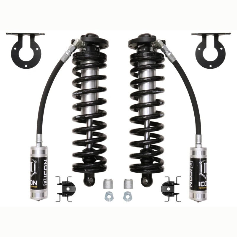 ICON 2.5 VS Series remote reservoir bolt-in coilover conversion kit with Eibach springs for 2005-2023 Ford Super Duty 4WD.