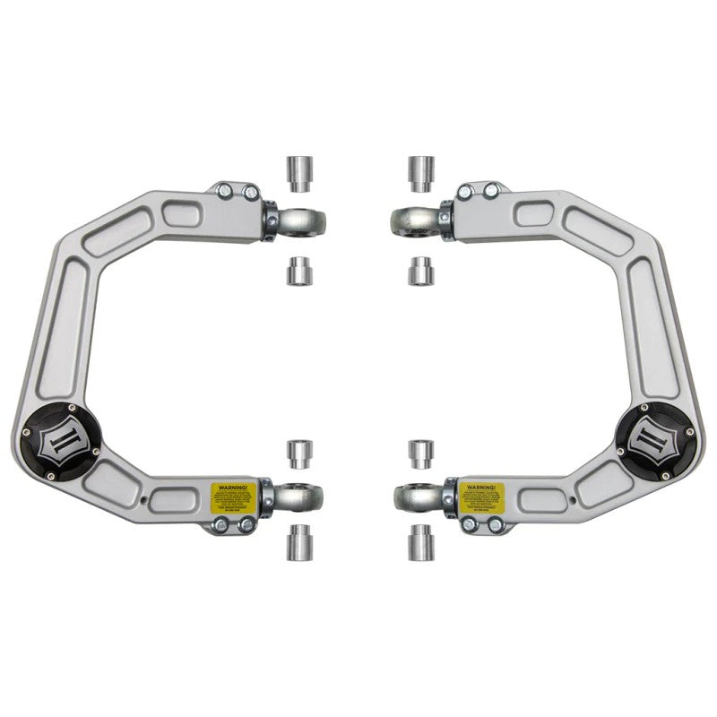Matte anodized 6061 billet aluminum ICON upper control arms with patented Delta Joint and FK rod ends for Toyota Tacoma.