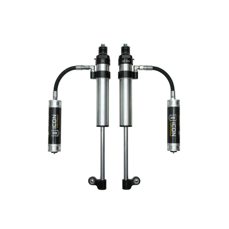 Pair of ICON 2.5 Series RXT rear remote reservoir aluminum shocks for 2005-2023 Toyota Tacoma