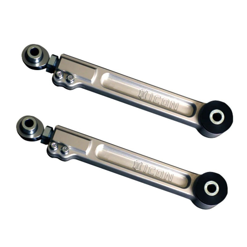CNC machined billet aluminum upper trailing arm kit with 3/4 inch rod ends and clear anodized finish.