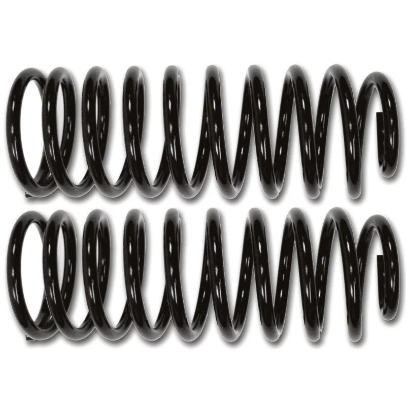 A pair of ICON Vehicle Dynamics black powder-coated 2-inch rear linear lift coil springs for Toyota and Lexus SUVs.