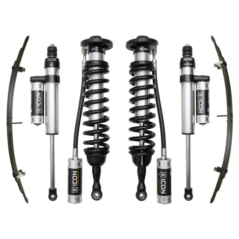 ICON Vehicle Dynamics Stage 4 suspension kit including remote reservoir coilovers and piggyback shocks for Toyota Tundra.