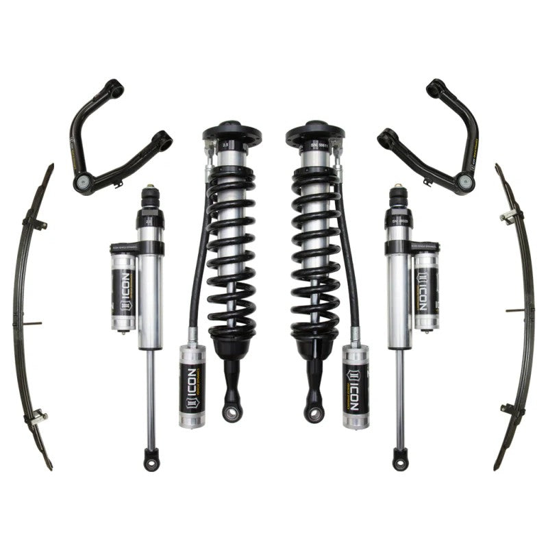 ICON Stage 5 suspension kit for 2007-2021 Toyota Tundra including coilovers, rear shocks, and tubular upper control arms.