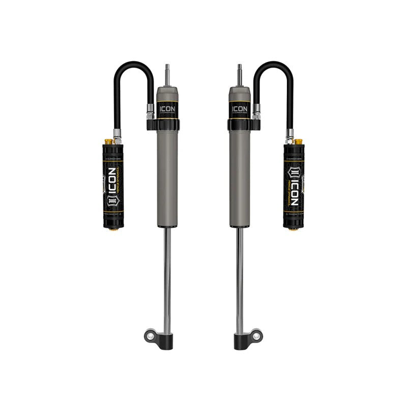 Pair of ICON RXT Rear 2.5 Series shocks with remote reservoirs and CDC adjustment knobs for 2007-2021 Toyota Tundra.