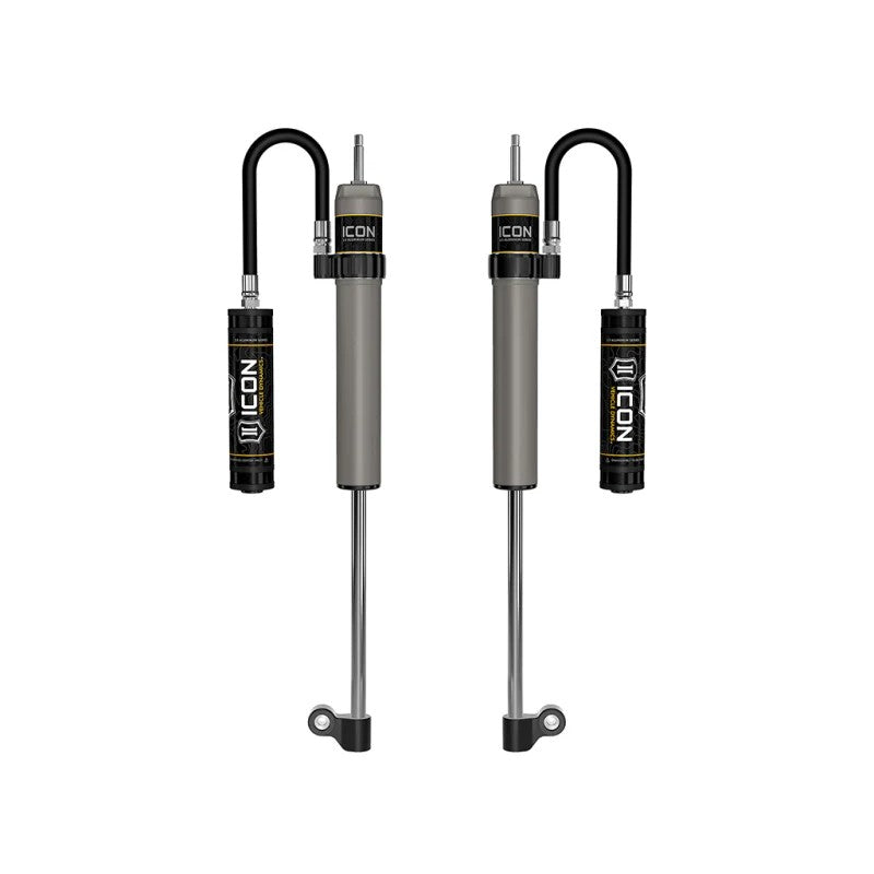 ICON RXT 2.5 Series rear shocks with remote reservoirs and billet aluminum manifolds for 2007-2021 Toyota Tundra.