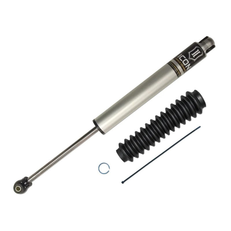 ICON 2.0 Aluminum Series nitrogen-charged steering stabilizer with 5/8 inch chrome shaft and polyurethane bushings.