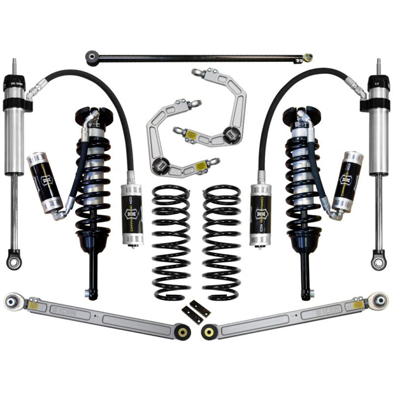 ICON Stage 5 suspension system including 2.5 remote reservoir shocks, billet upper control arms, and rear links.