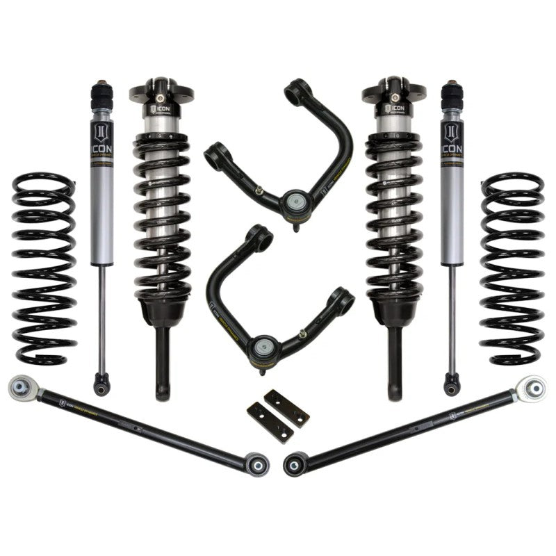 ICON Stage 3 suspension kit with 2.5 inch coilovers, tubular upper control arms, and adjustable rear lower links.