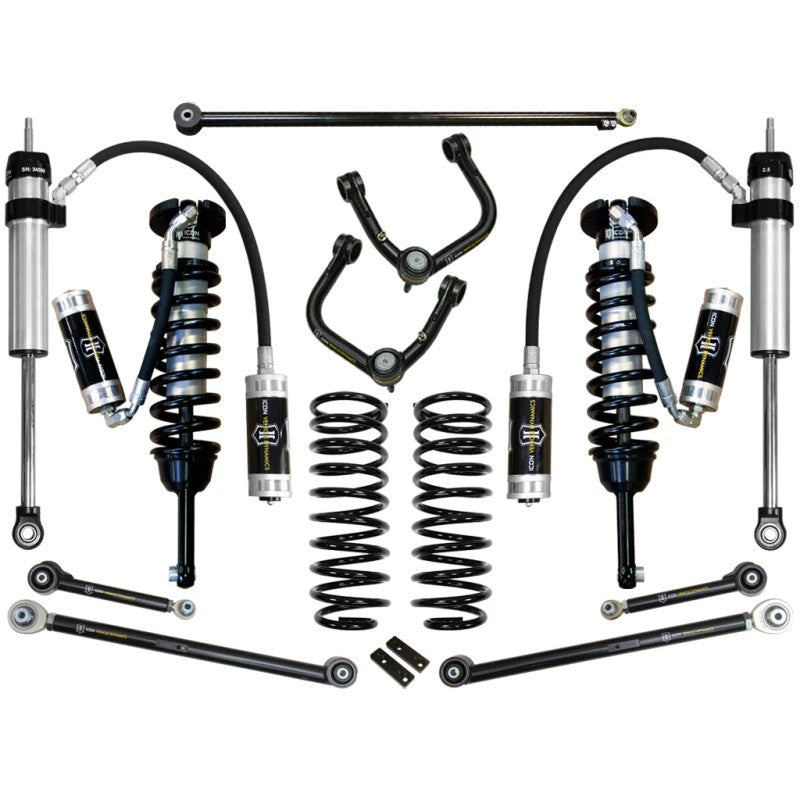 ICON Stage 6 suspension system with remote reservoir coilovers, tubular upper control arms, and rear links.