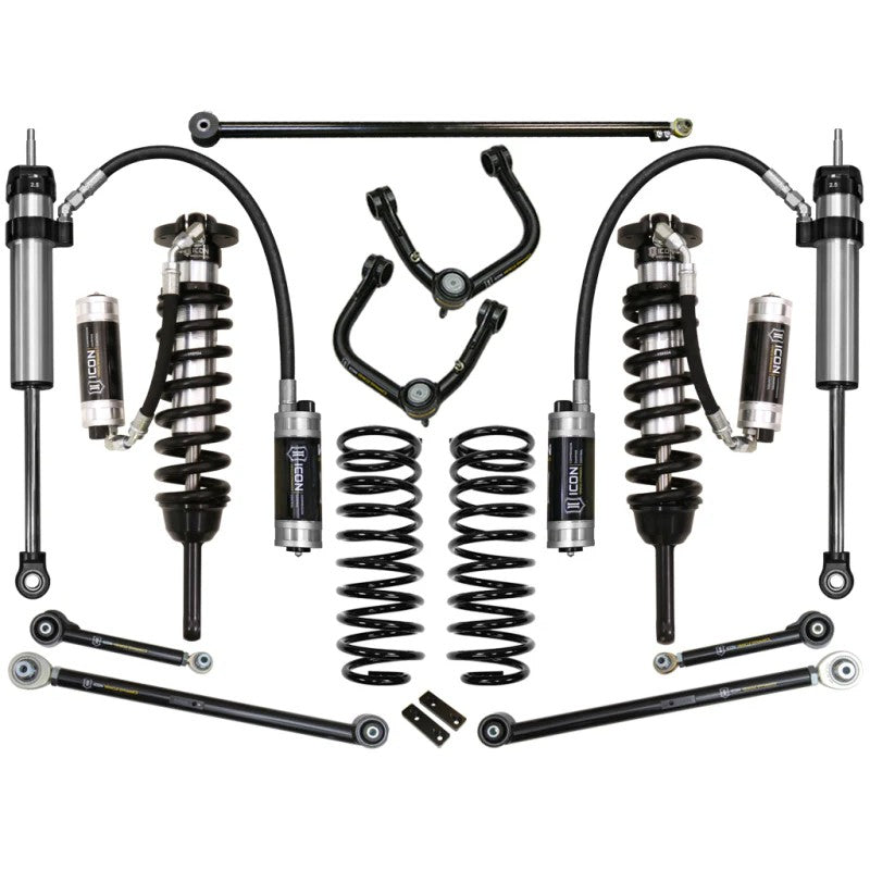 ICON Stage 7 suspension system with coilovers, remote reservoir shocks, tubular upper control arms, and rear links.