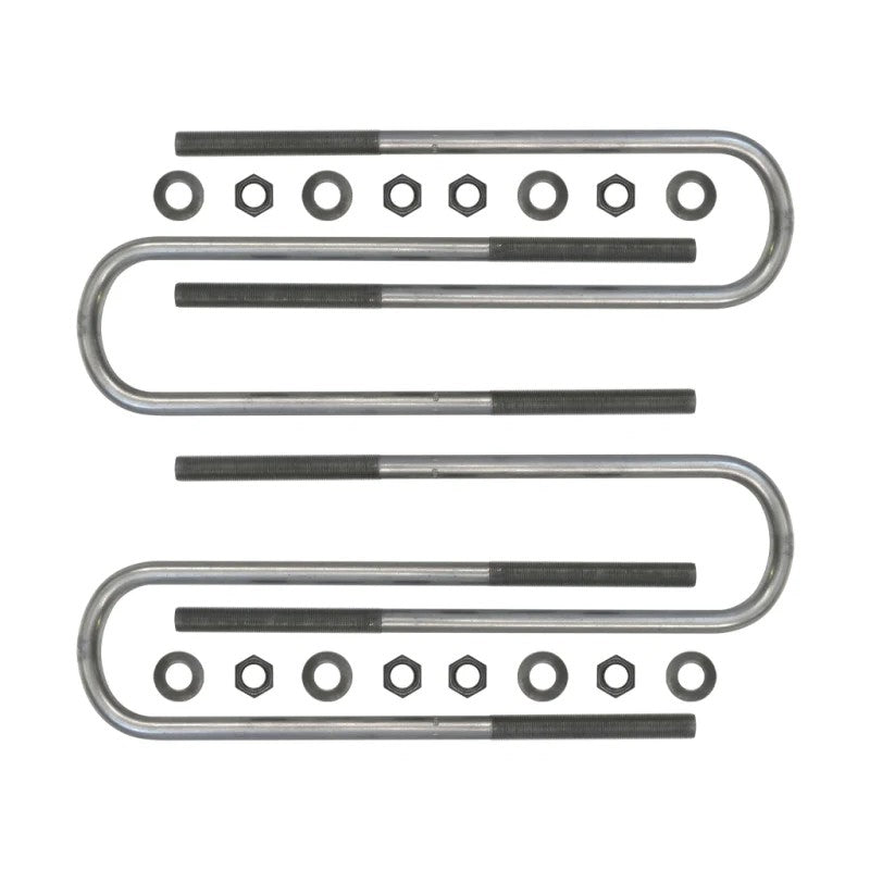 ICON 67003 black E-coated 15-inch Grade 8 rear U-bolt kit with nuts and washers for Ford Super Duty trucks.
