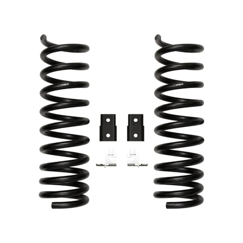 ICON Vehicle Dynamics 2.5-inch front dual rate coil springs with black powder coat finish for Ram 2500 and 3500 trucks.