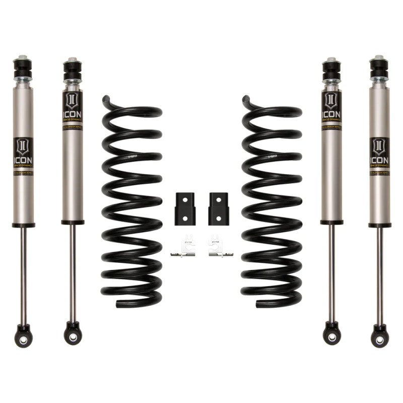 ICON Stage 1 Suspension System for 2014-2021 Ram 2500 featuring dual-rate coil springs and 2.0 Aluminum Series shocks.