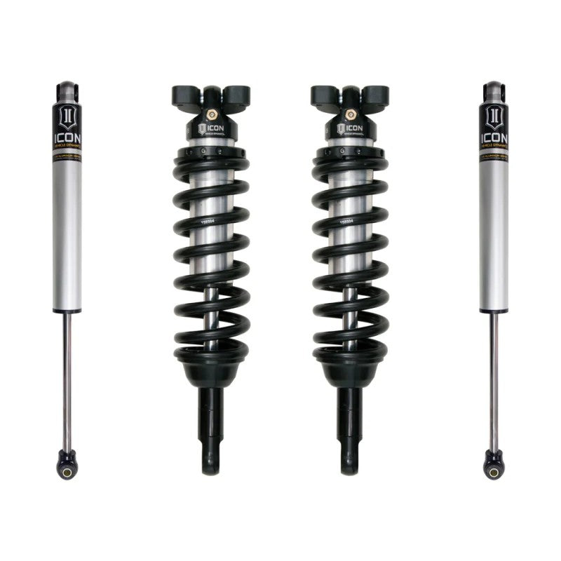 ICON Stage 1 suspension system with adjustable 2.5 front coilovers and 2.0 aluminum rear shocks for 2015-2022 GM trucks.