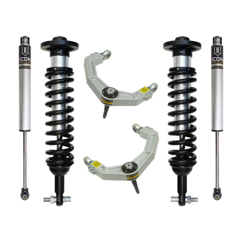ICON Stage 2 suspension system with 2.5-inch coilovers and billet aluminum UCAs for 2015-2020 Ford F-150 4WD.