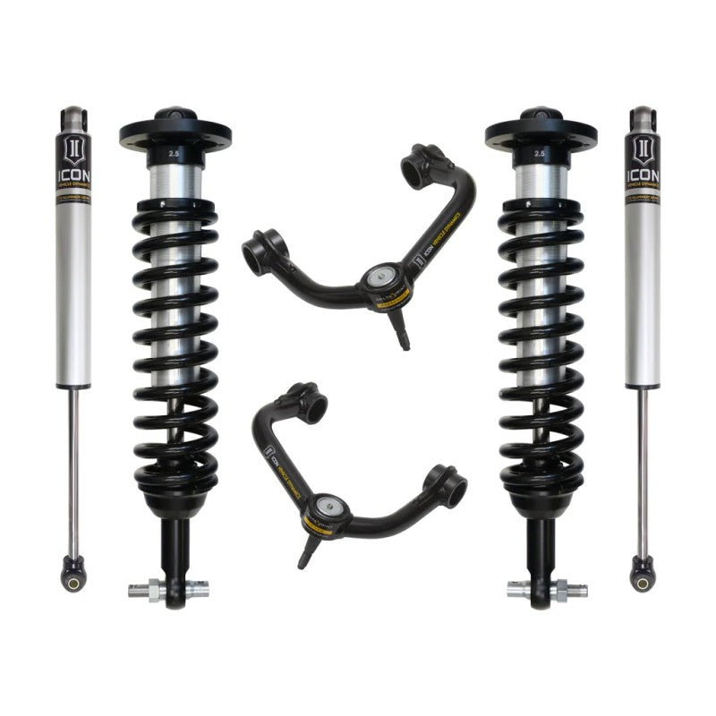 ICON Stage 2 suspension kit with 2.5 inch coilovers and tubular upper control arms for 2015-2020 Ford F-150