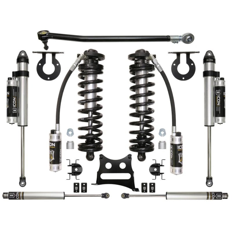 ICON 2.5 VS Series remote reservoir coilovers and mounting hardware for 2017-2022 Ford Super Duty trucks.