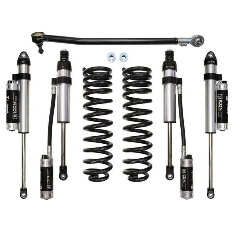 ICON Stage 4 2.5-inch suspension system with remote reservoir shocks, dual-rate springs, and adjustable track bar.