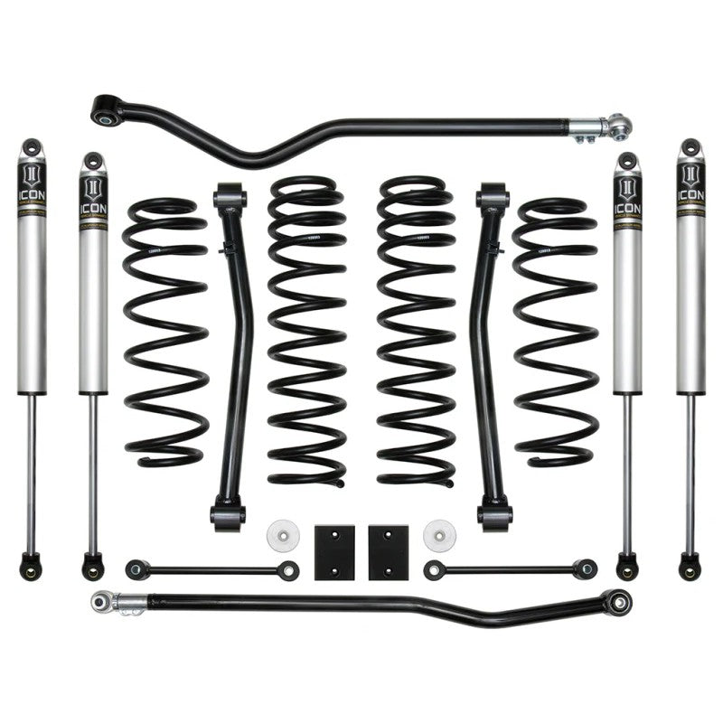 ICON K22013 Stage 3 2.5-inch lift kit with 2.0 Aluminum Series shocks and tubular steel control arms for Jeep Wrangler JL