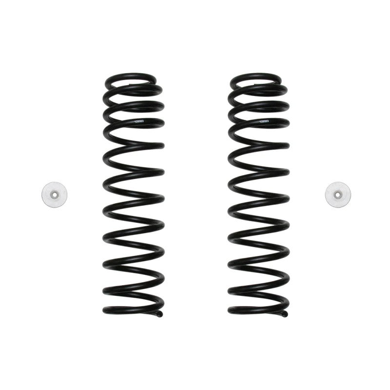 A pair of black ICON Vehicle Dynamics dual-rate front coil springs for Jeep Wrangler JL and Gladiator JT.