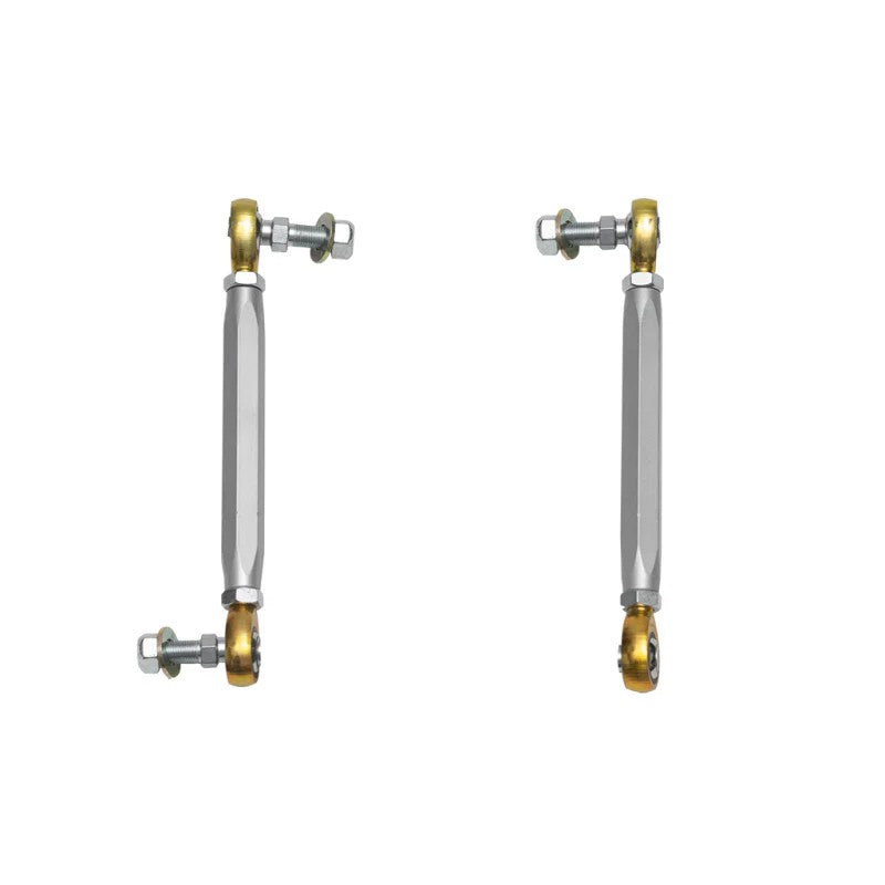 ICON billet aluminum front sway bar links with FK rod ends and laser-etched logos for Jeep Wrangler and Gladiator.