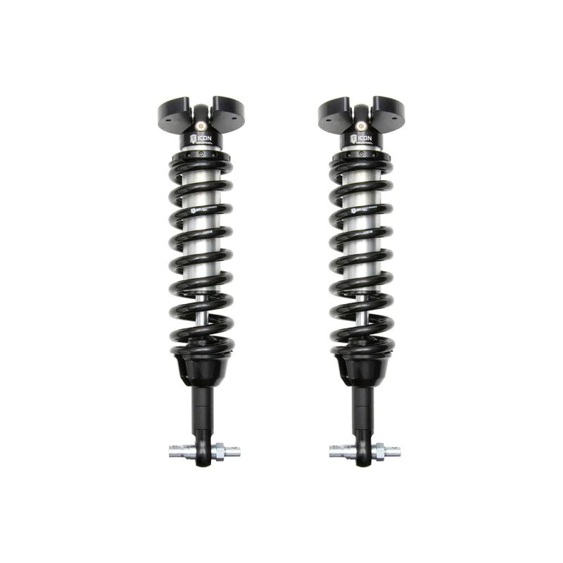ICON Vehicle Dynamics 2.5 Series V.S. internal reservoir coilover shocks with silver springs and CAD plated bodies.