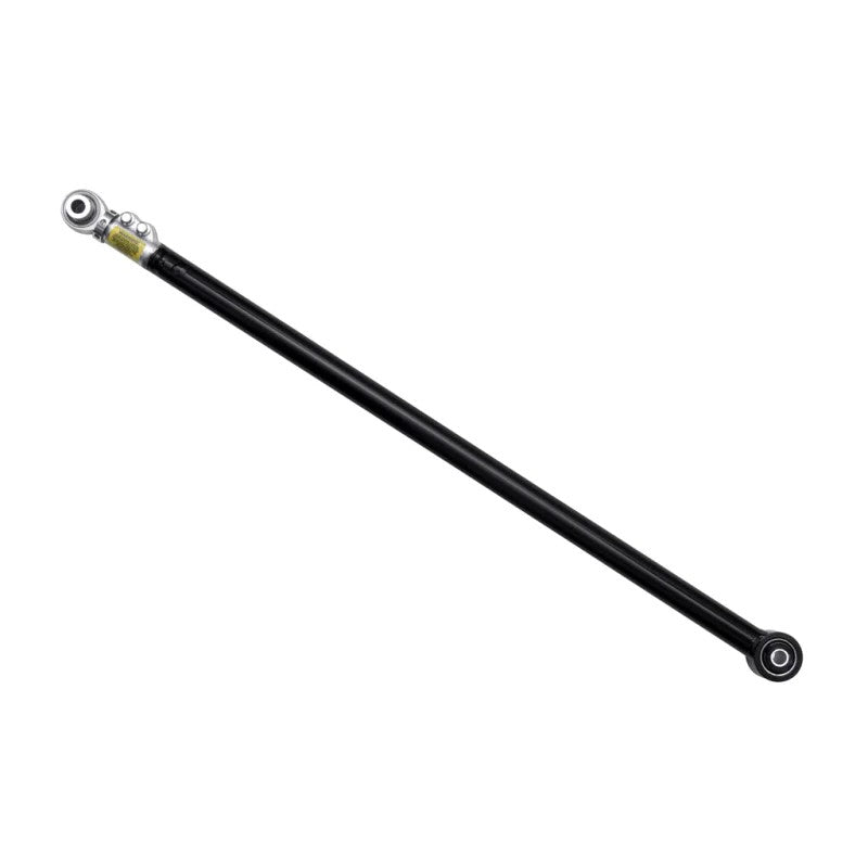 Black powder coated ICON tubular adjustable rear track bar with FK rod end and dual-durometer bushing