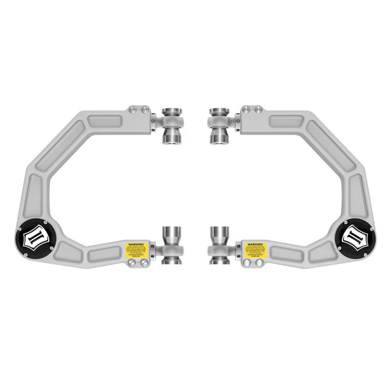 Satin anodized billet aluminum upper control arms with Delta Joint PRO and FK Rod Ends for 2021-2023 Ford Bronco.