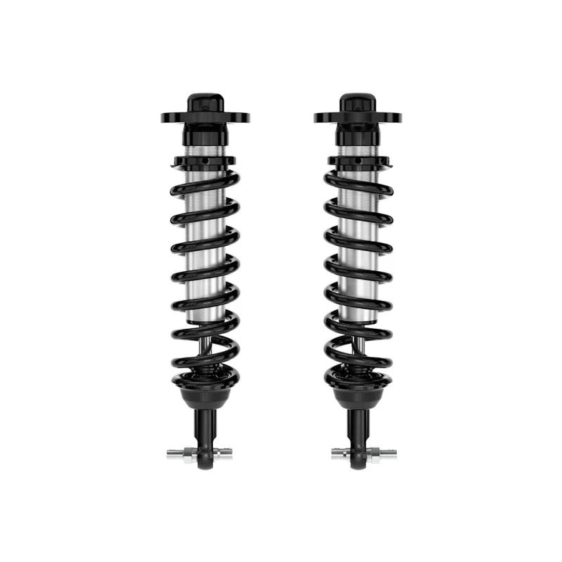 ICON 2.5 Series VS IR front coilover shocks with Eibach springs and silver CAD plated bodies for 2021-2025 F-150.