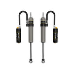 ICON V.S. 2.5 Series remote reservoir rear shocks with CDCV adjustment knobs and mounting hardware for Toyota Tundra.