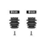 ICON front foam bump stop kit featuring black anodized aluminum mounts and progressive micro-cellular foam stops.