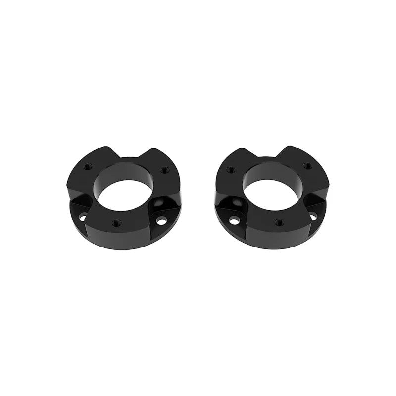 Black anodized CNC machined 6061 billet aluminum front coilover spacers for 2024-2025 Ford Ranger Raptor.