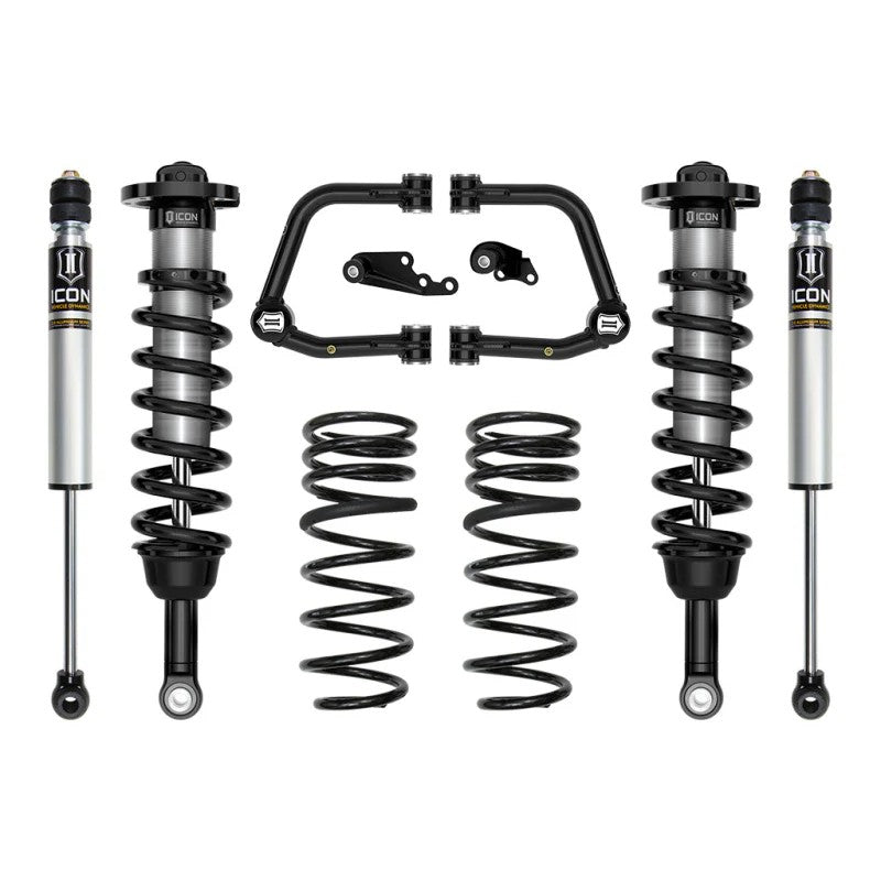 ICON Stage 2 suspension kit for Lexus GX550 featuring coilovers, tubular upper control arms, and rear shocks.